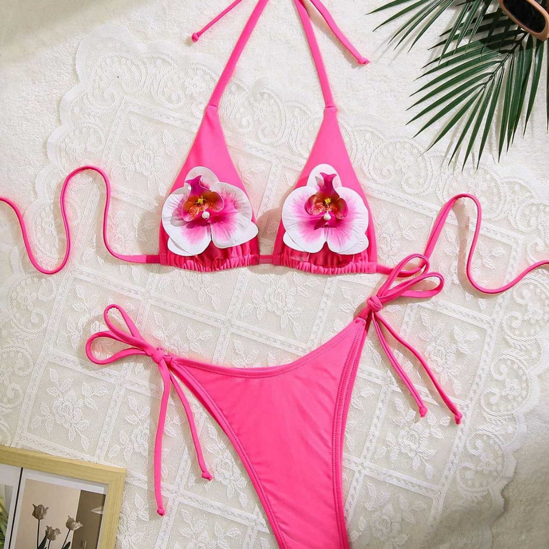 Damen Floral verziertes Triangel-Bikini EB