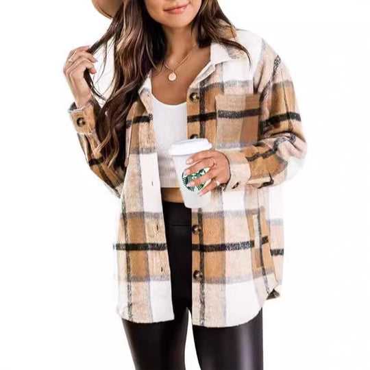 Damen Kariertes Overshirt aus weichem Fleece EB