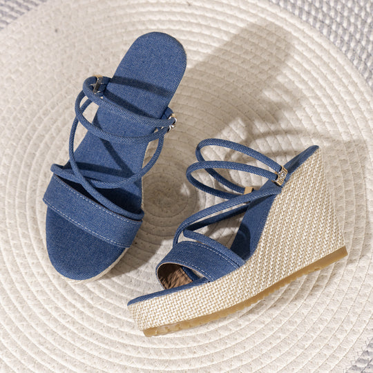 Damen Wedge-Pantoletten mit geflochtenem Absatz EB