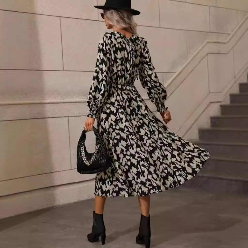 Damen Maxi-Kleid mit elastischem Bund und langen Ärmeln EB