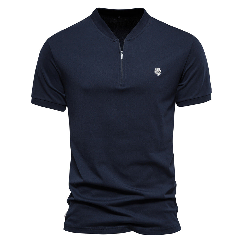 Herren Kurzarm Henley-T-Shirt mit modernem Reißverschluss und hochwertiger Baumwollmischung EB