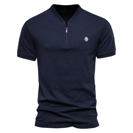 Herren Kurzarm Henley-T-Shirt mit modernem Reißverschluss und hochwertiger Baumwollmischung EB