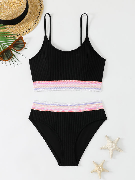 Damen Sportliches Bikini-Set mit modischem Rippdesign und elastischem Bund EB