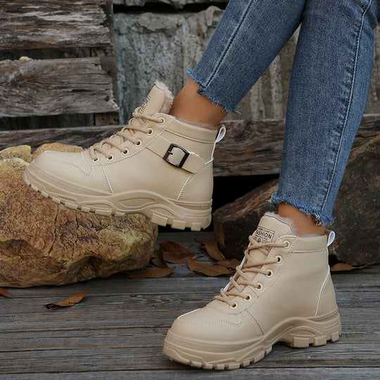 Damen  gefütterte Plateau-Sneaker-Stiefelette mit Kunstfellkragen und profilierter Outdoor-Sohle EB