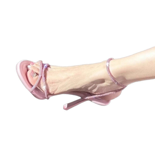 Damen elegante High Heel Sandalen mit raffinierten Riemchen und transparenten Akzenten EB