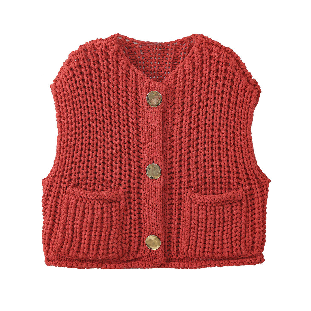Damen Strickweste mit Knopfdetails und praktischen Taschen EB