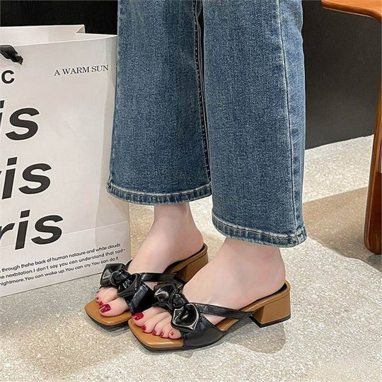 Damen elegante Mules mit zierlichen Schleifen EB