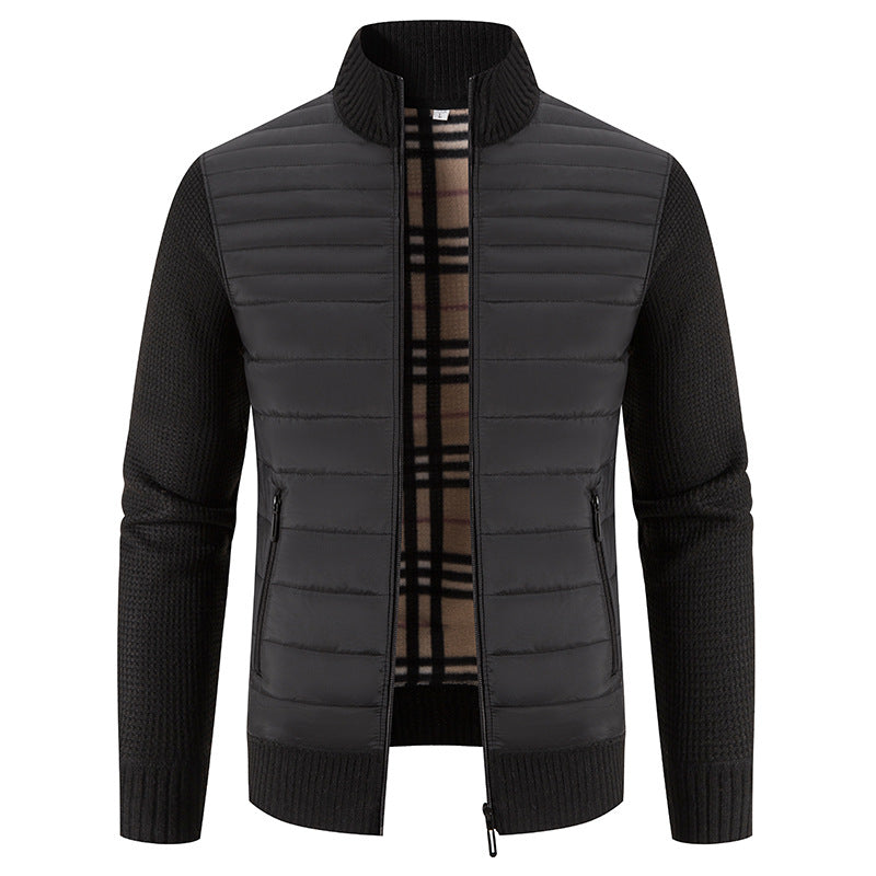 Herren gesteppte Hybridjacke mit Strickärmeln und modernem Stehkragen EB