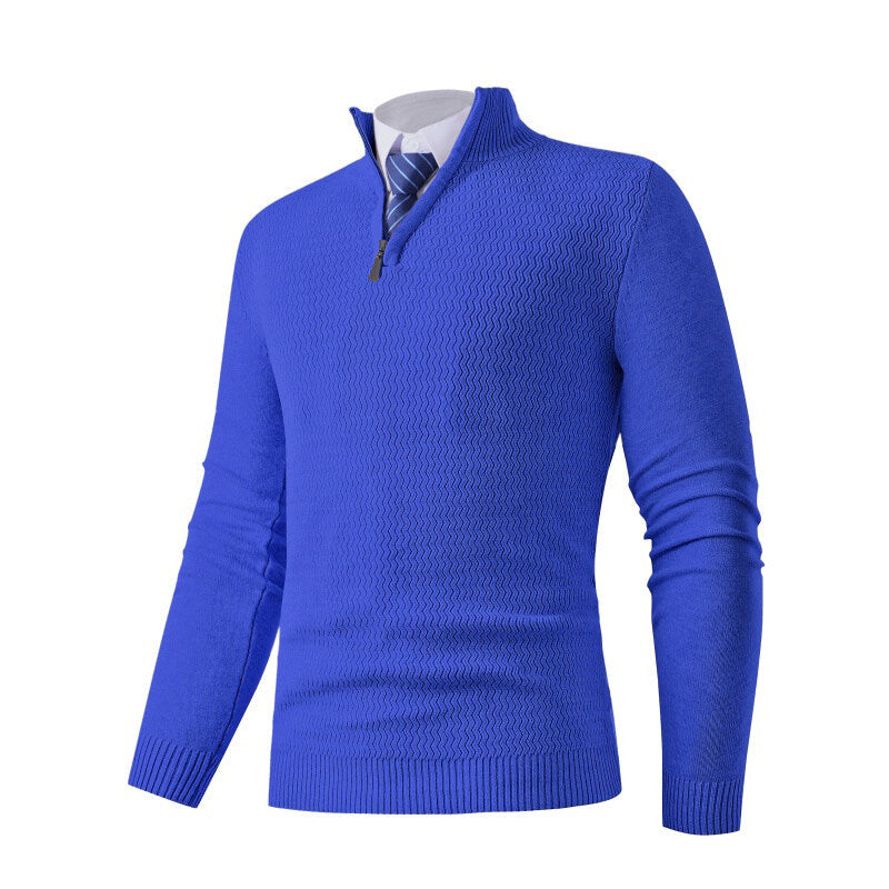 Herren nan feinstrickpullover mit Stehkragen und halbem Reißverschluss, Strukturstrick und schlanker Business-Casual-Passform EB