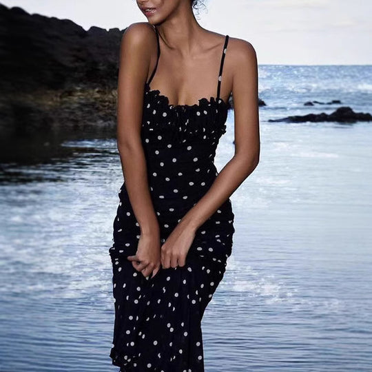 Damen Maxikleid mit Rüschen und Punkten EB