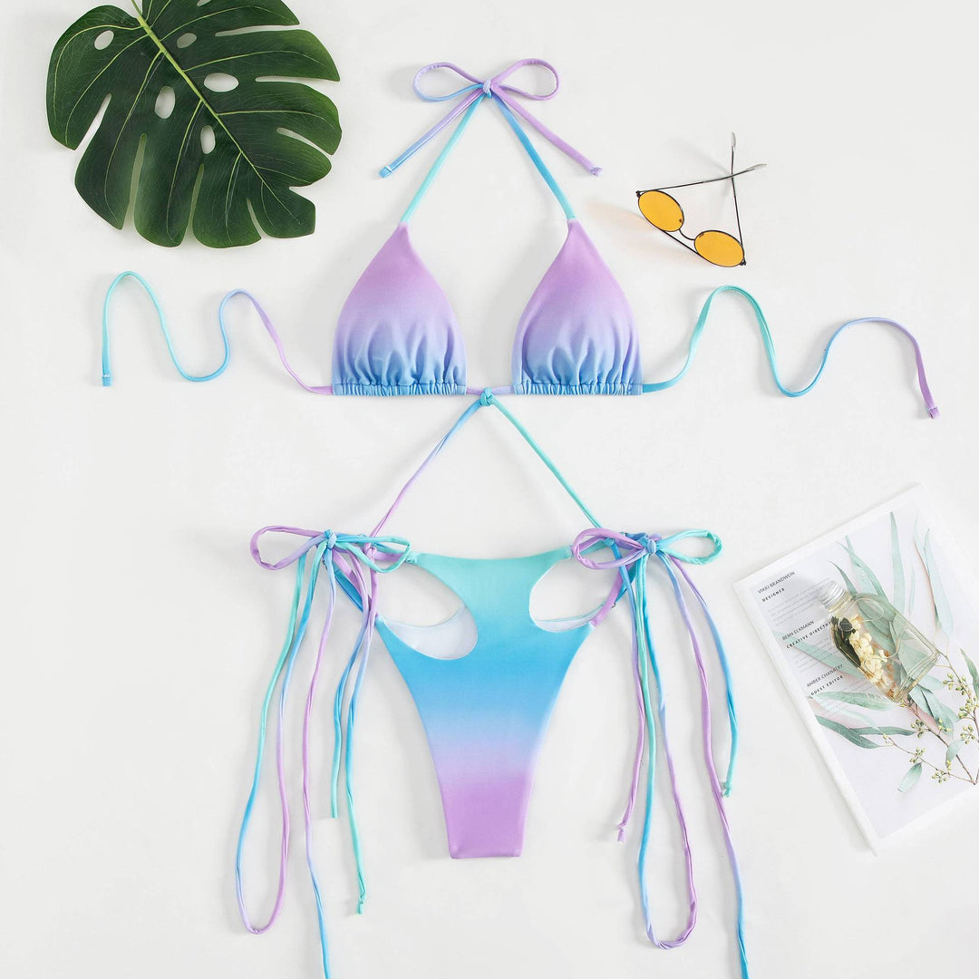 Damen Triangel-Bikini mit stylischen Bindebändern und einzigartigem Farbverlauf EB