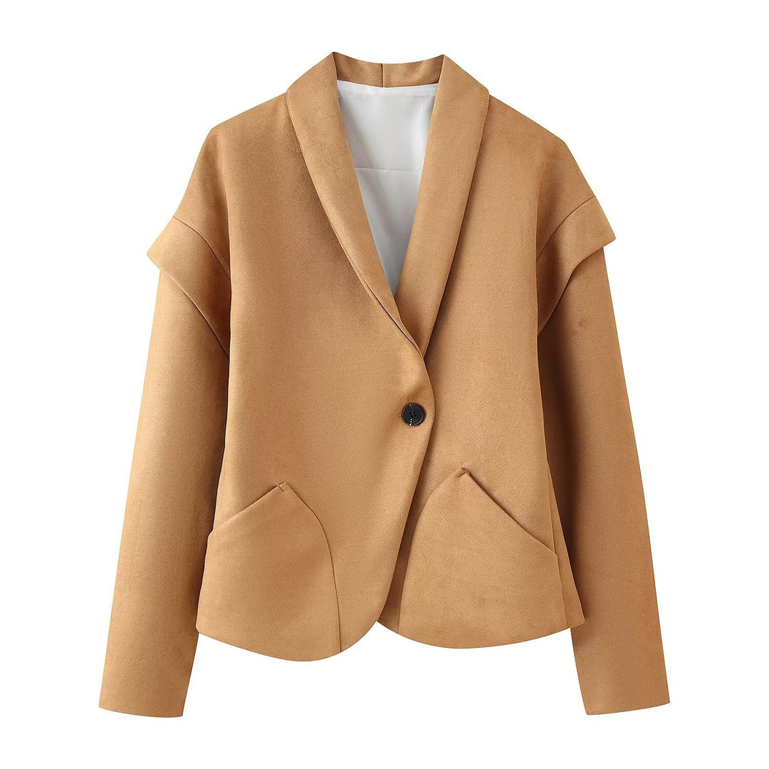 Damen elegante Suede-Jacke mit modischen Taschen EB