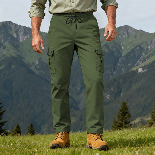 Herren Outdoor-Cargohose mit elastischem Tunnelzugbund und Druckknopf-Taschen EB