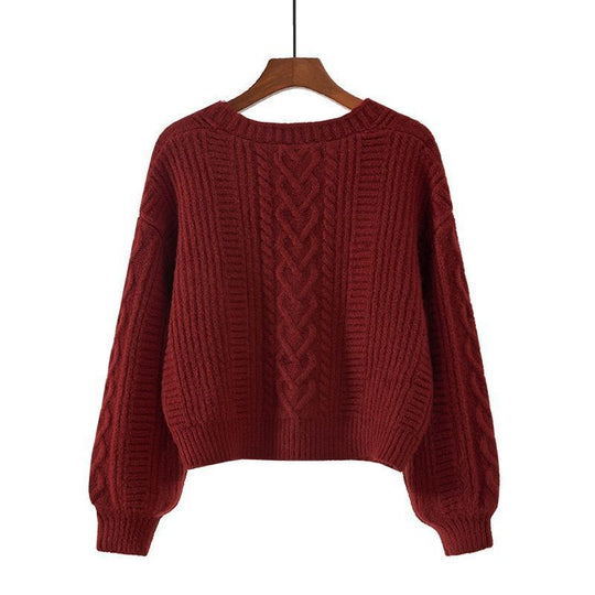 Damen Strickjacke mit ausgefallenem Zopfmuster und tiefem V-Ausschnitt EB