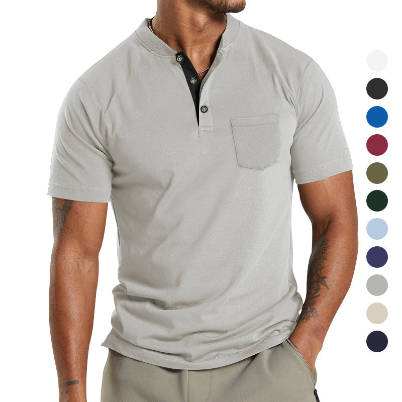 Herren Kurzarm-Henley-T-Shirt mit praktischer Brusttasche und modernem Kragen EB