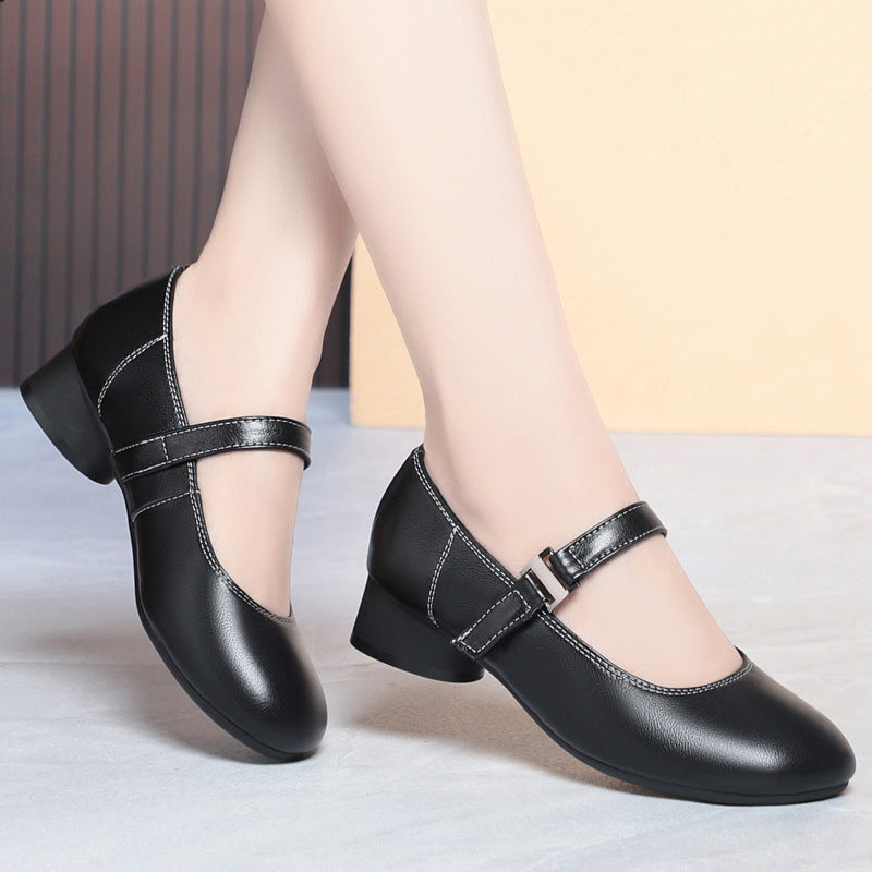 Damen Mary Jane Ballerinas mit verstellbarem Riemen und bequemem Blockabsatz EB
