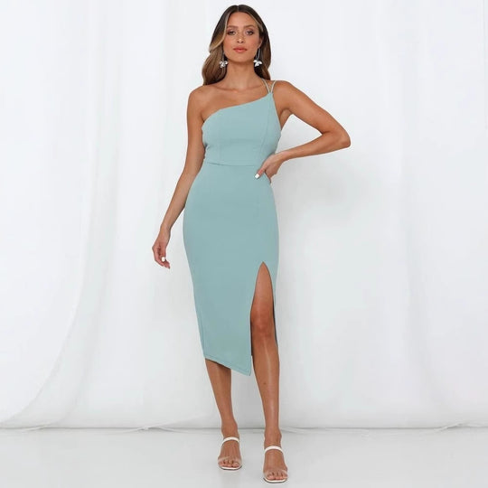 Damen Asymmetrisches Maxikleid mit elegantem Schlitz und tailliertem Schnitt EB