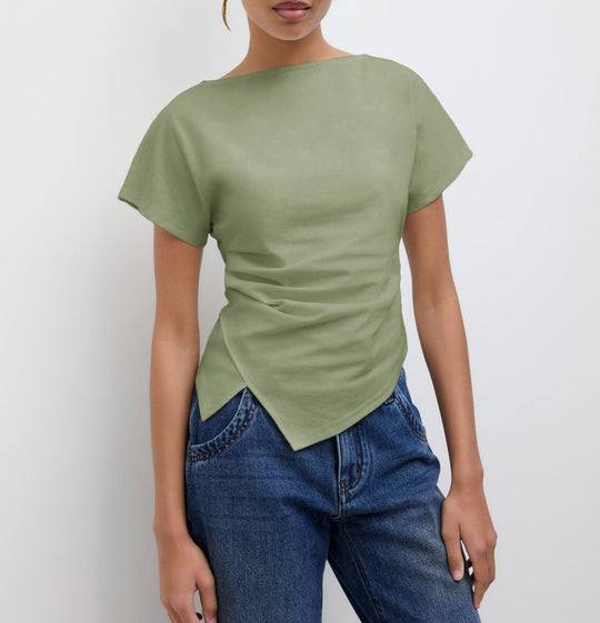Damen Cropped T-Shirt mit asymmetrischem Schnitt und dekorativem Drapierungseffekt EB