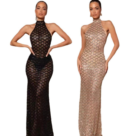 Damen Elegantes Abendkleid im Bodycon-Stil mit schimmerndem Paillettenbesatz EB