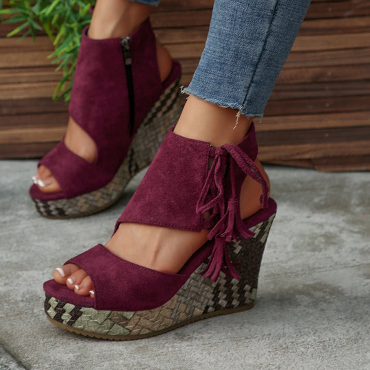 Damen Wedge-Sandalen mit modischem Fransen-Detail EB