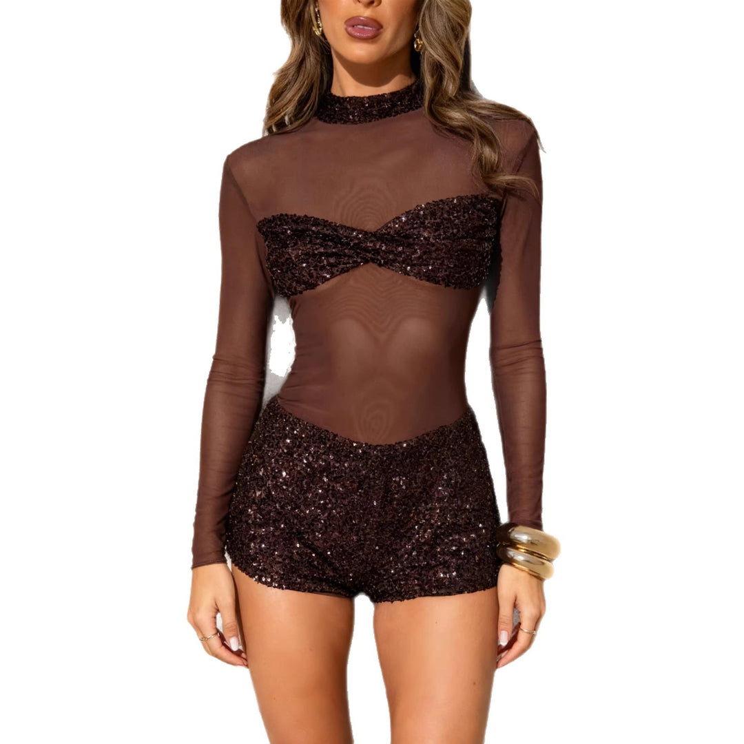 Damen Glitzerndes Jumpsuit mit langen Ärmeln EB