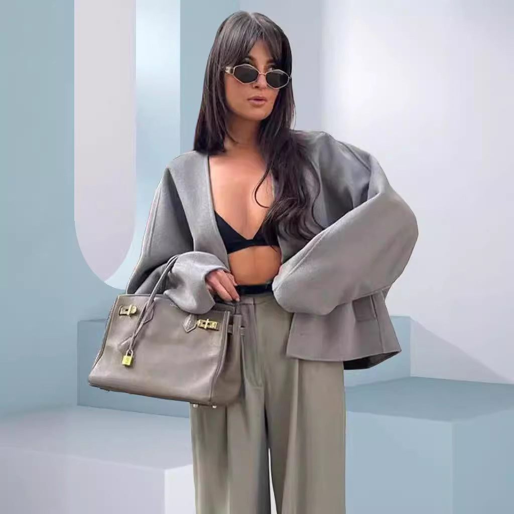 Damen Elegante und lässige Oversize-Jacke mit Knopfdetails und weitem Schnitt EB
