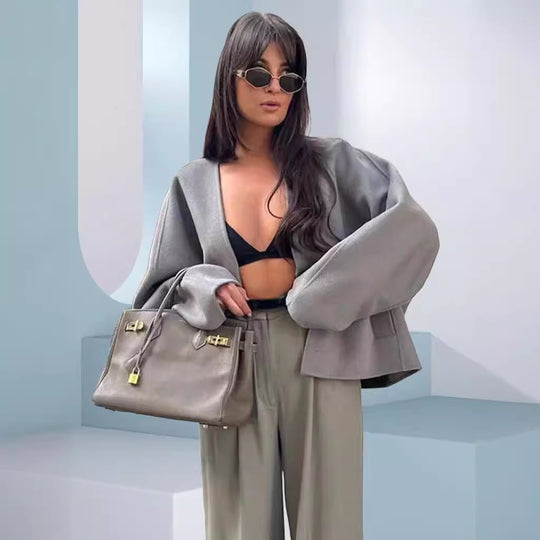 Damen Elegante und lässige Oversize-Jacke mit Knopfdetails und weitem Schnitt EB