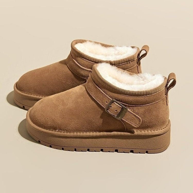 Damen kuschelige Stiefeletten mit weichem Futter und modischer Schnalle EB