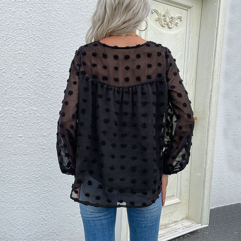 Damen Bluse mit transparentem Strukturdesign und Rüschendetails EB