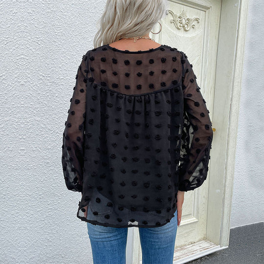 Damen Bluse mit transparentem Strukturdesign und Rüschendetails EB