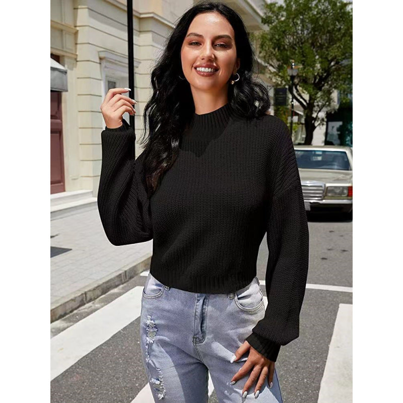 Damen Modischer Strickpullover mit weitem Ausschnitt EB