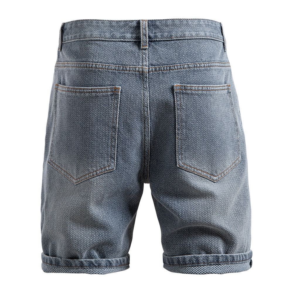 Herren nan Jeansshorts mit Umschlag, mittelhoher Bund und klassischer Taschenaufteilung EB