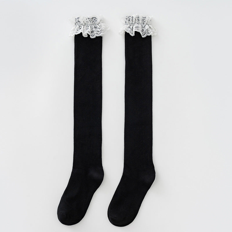 Damen Elegante Overknee-Strümpfe mit romantischem Spitzenrand EB
