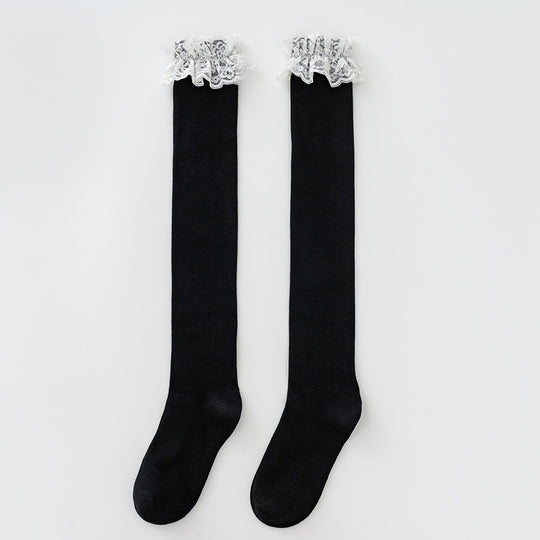 Damen Elegante Overknee-Strümpfe mit romantischem Spitzenrand EB