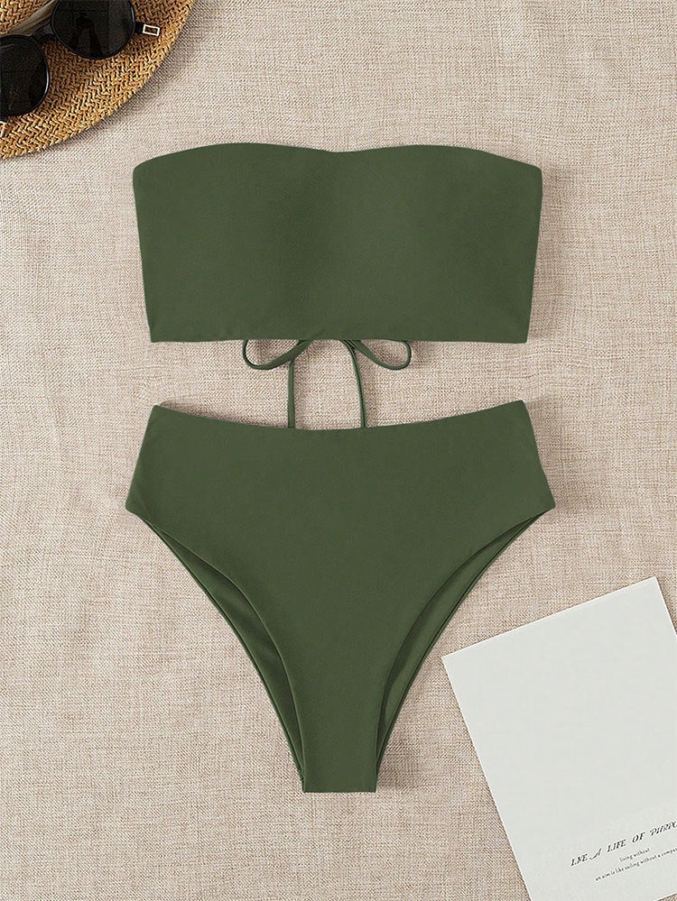 Damen Bandeau-Bikini mit hochgeschnittenem Unterteil EB