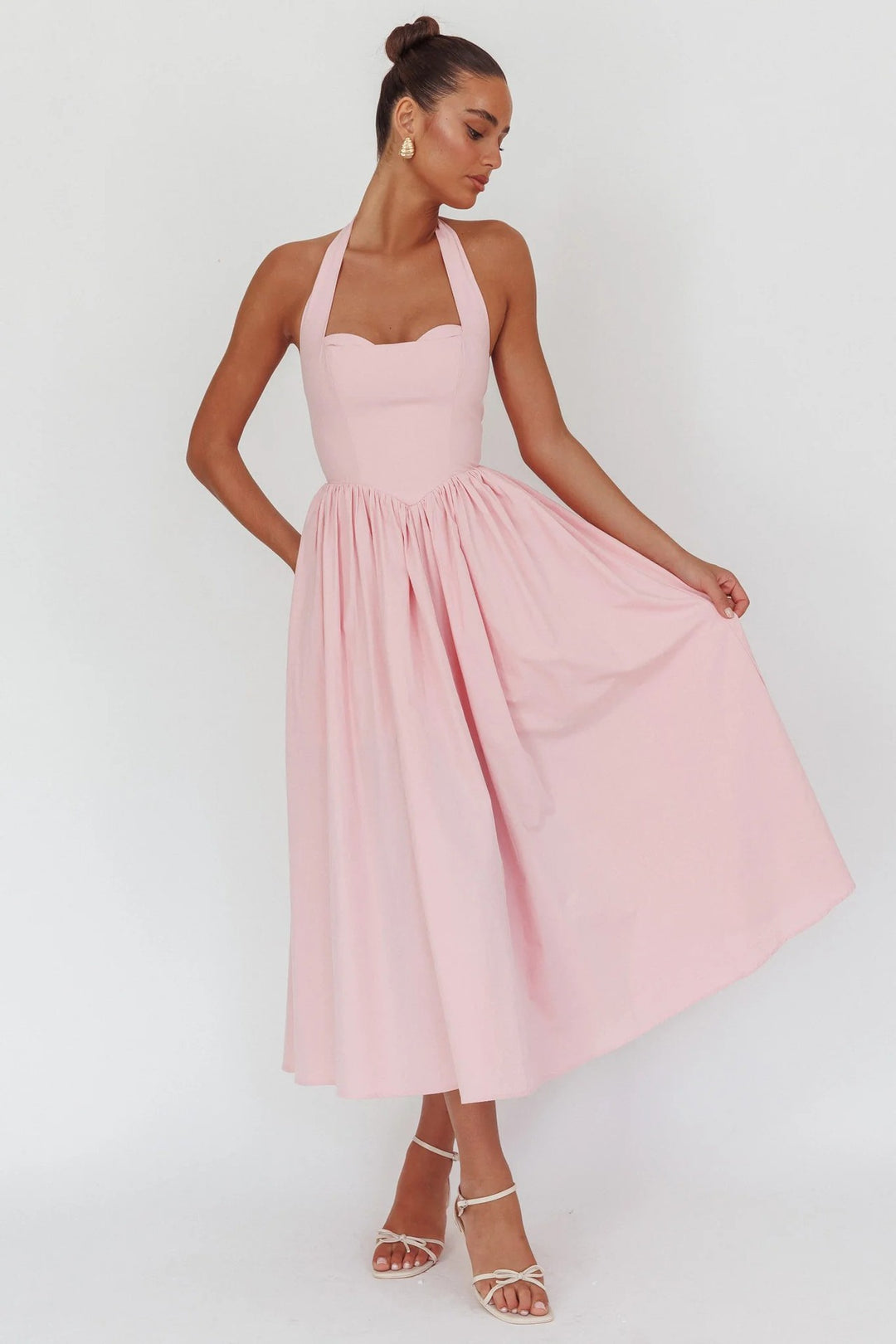 Damen Elegantem Halterneck Maxi-Kleid EB