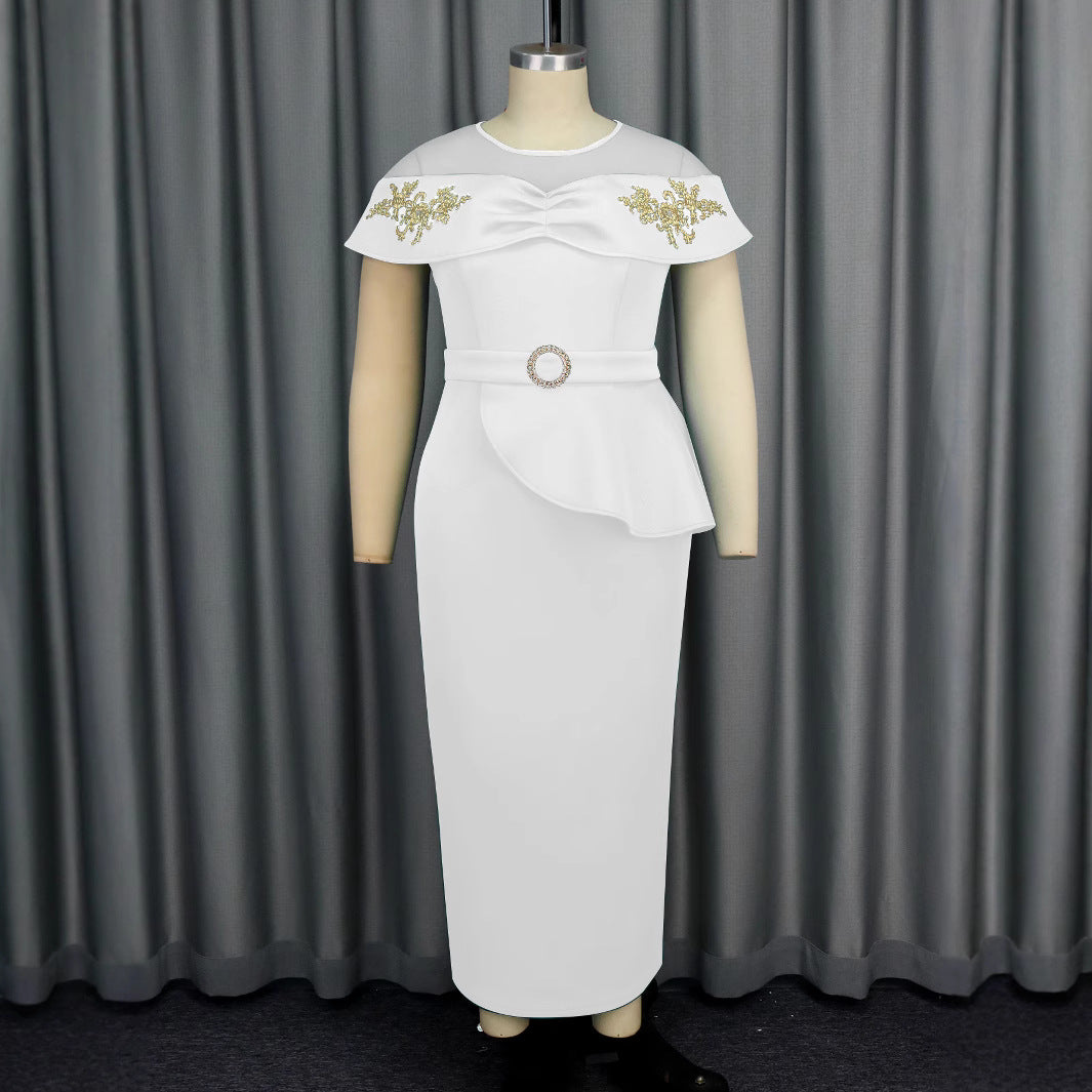 Damen Elegantes Maxikleid mit transparenten Ärmeln und dekorativen Applikationen EB