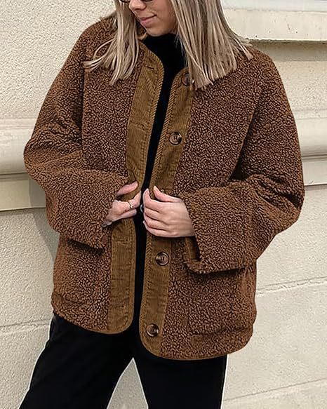 Damen kuschelige Teddyjacke mit farblich abgestimmtem Kragen EB