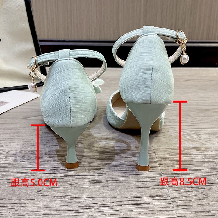 Damen eleganter Absatzschuh mit Schleife und Zierperlen EB