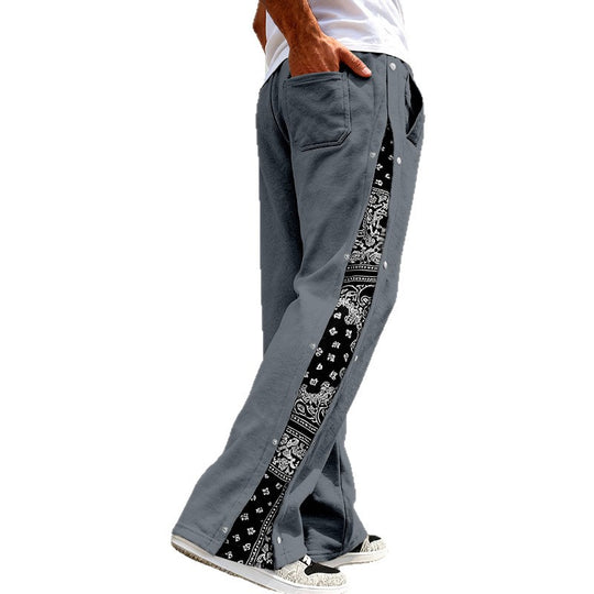 Herren nan weit geschnittene Snap-Front Jogginghose mit Paisley-Seiteneinsatz und elastischem Komfortbund EB