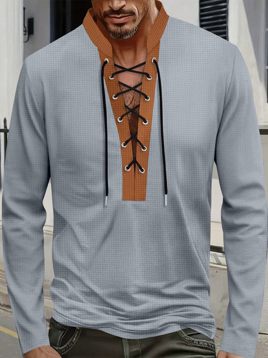 Herren modisches Langarmshirt mit einzigartigem Schnürdesign und ansprechendem Kragen EB