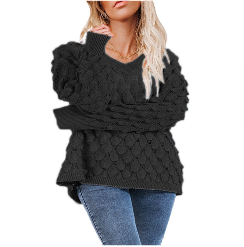 Damen Pullover mit Struktur und V-Ausschnitt EB