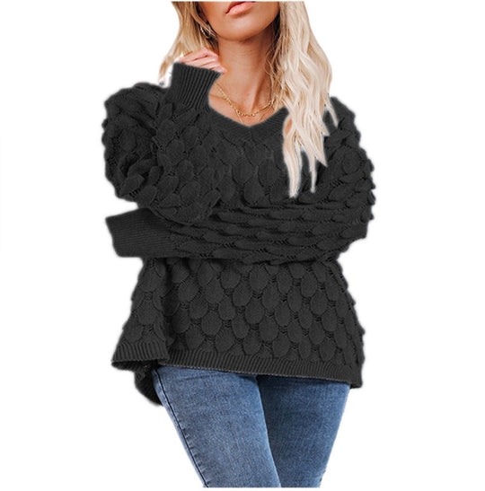 Damen Pullover mit Struktur und V-Ausschnitt EB