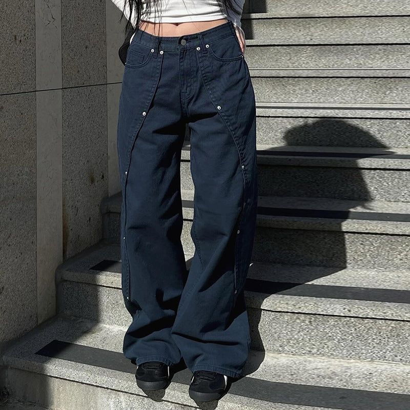 Damen Weite Utility-Hose mit dekorativen Druckknöpfen und modernen Akzenten EB