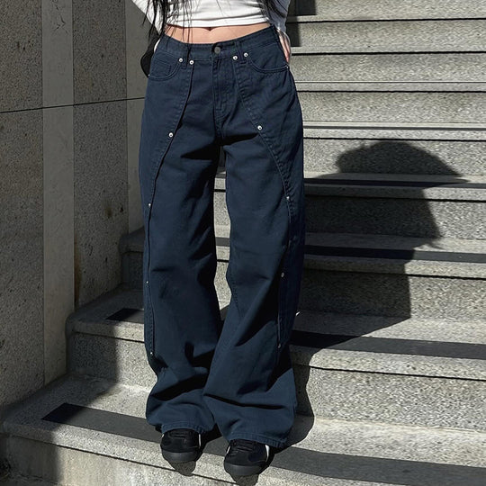Damen Weite Utility-Hose mit dekorativen Druckknöpfen und modernen Akzenten EB