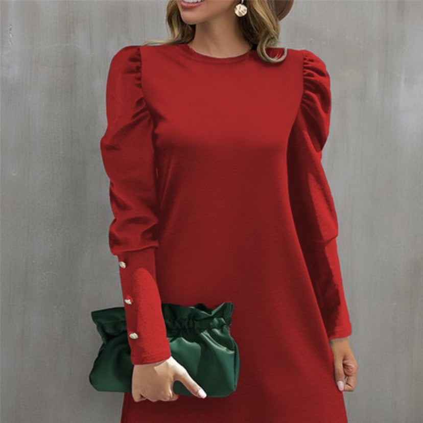 Damen Puffärmel Minikleid mit elegantem Rundhalsausschnitt EB