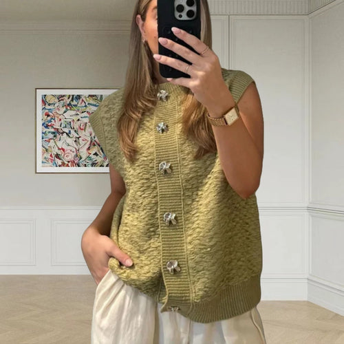 Damen Strickweste mit dekorativen Knöpfen und elegantem Schnitt EB