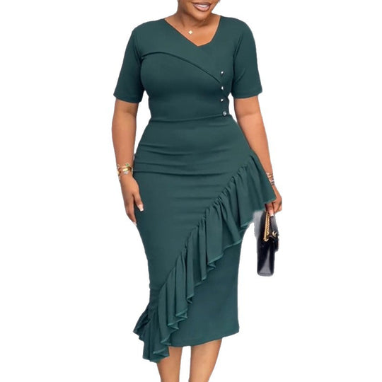 Damen Elegantes Wickelkleid mit Rüschendetails EB