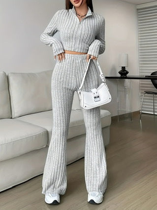 Damen Crop-Pullover und Flared Pants Set EB