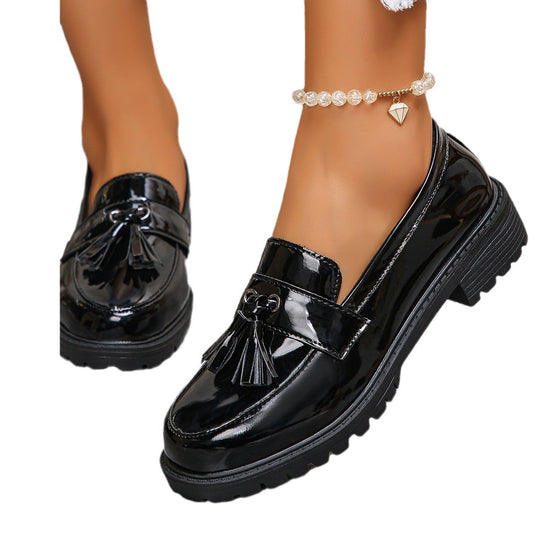 Damen nan elegante Lack-Tassel-Loafer mit profilierter Traktorsohle und gepolstertem Komfortfußbett EB